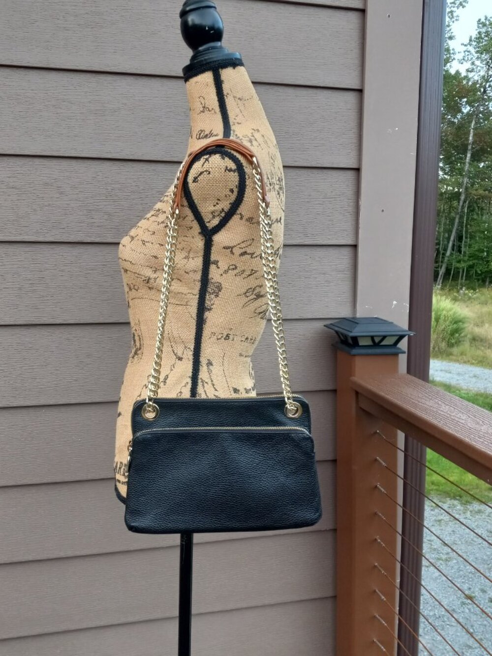 Valentina Black Leather Convertible Crossbody Shoulder Bag Gold Chain Strap ITAL